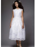 Cap Sleeves Lace Tulle Tea Length Flower Girl Dress